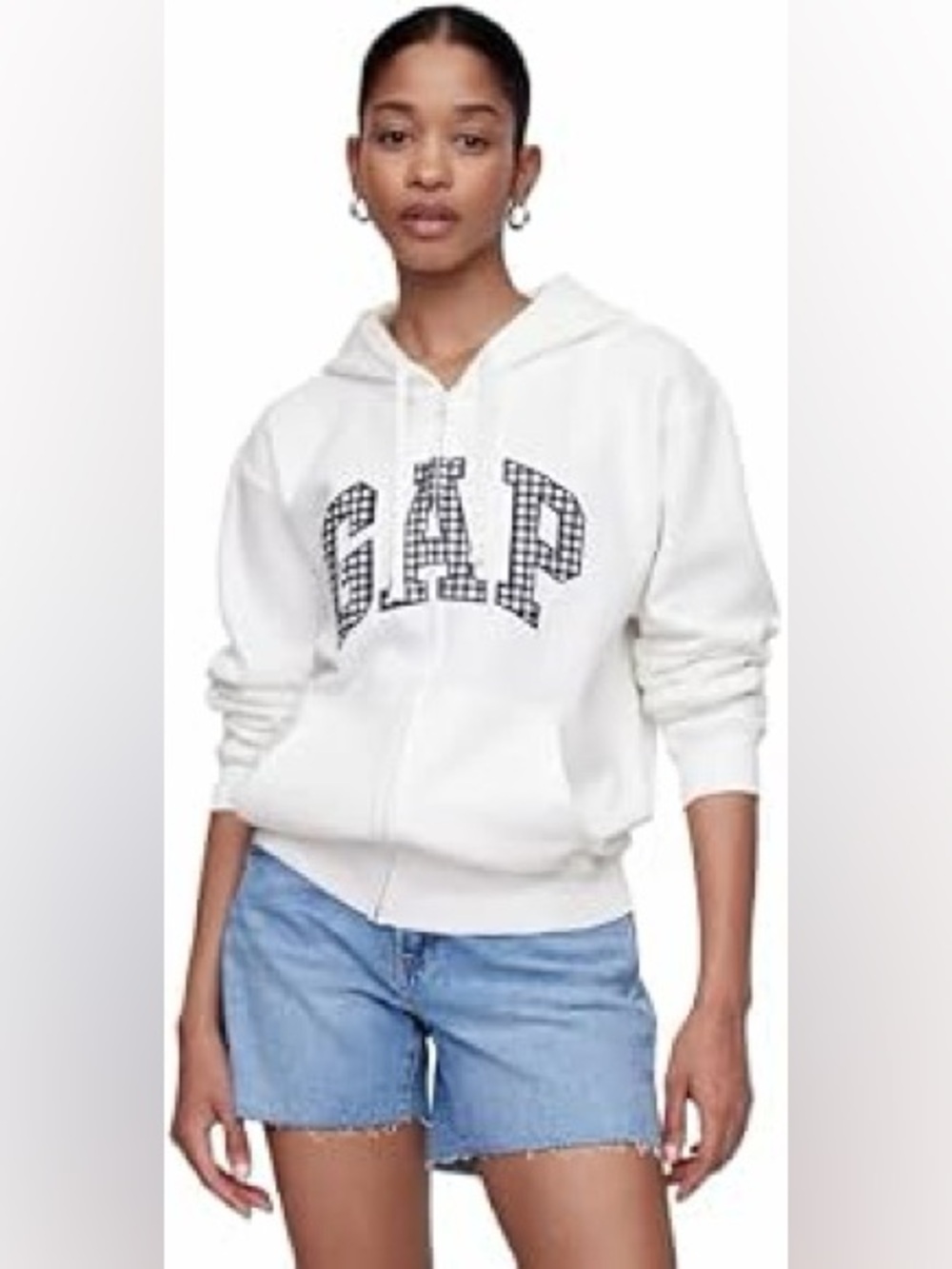 Gap Women’s Heritage Logo Spell-out Hoodie Sweatshirt Gingham Full Zip Jacket
